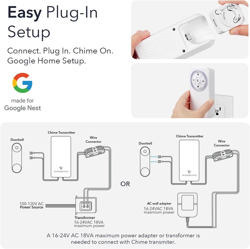 Wasserstein Doorbell Chime for Google Nest Doorbell (Wired, 2nd Gen & 3rd Gen) with Wired Transmitter - NOT Compatible with Nest Doorbell (Battery) - Made for Google Nest - Doorbell NOT Included - Image 5